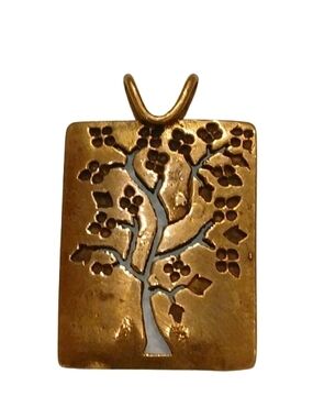 Brass Tree Cutout Pendant - Gold Tone